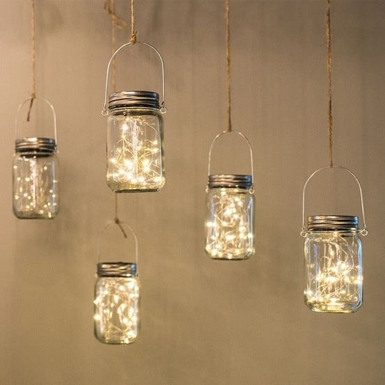 Bocal rond avec guirlande lumineuse - blanc chaud