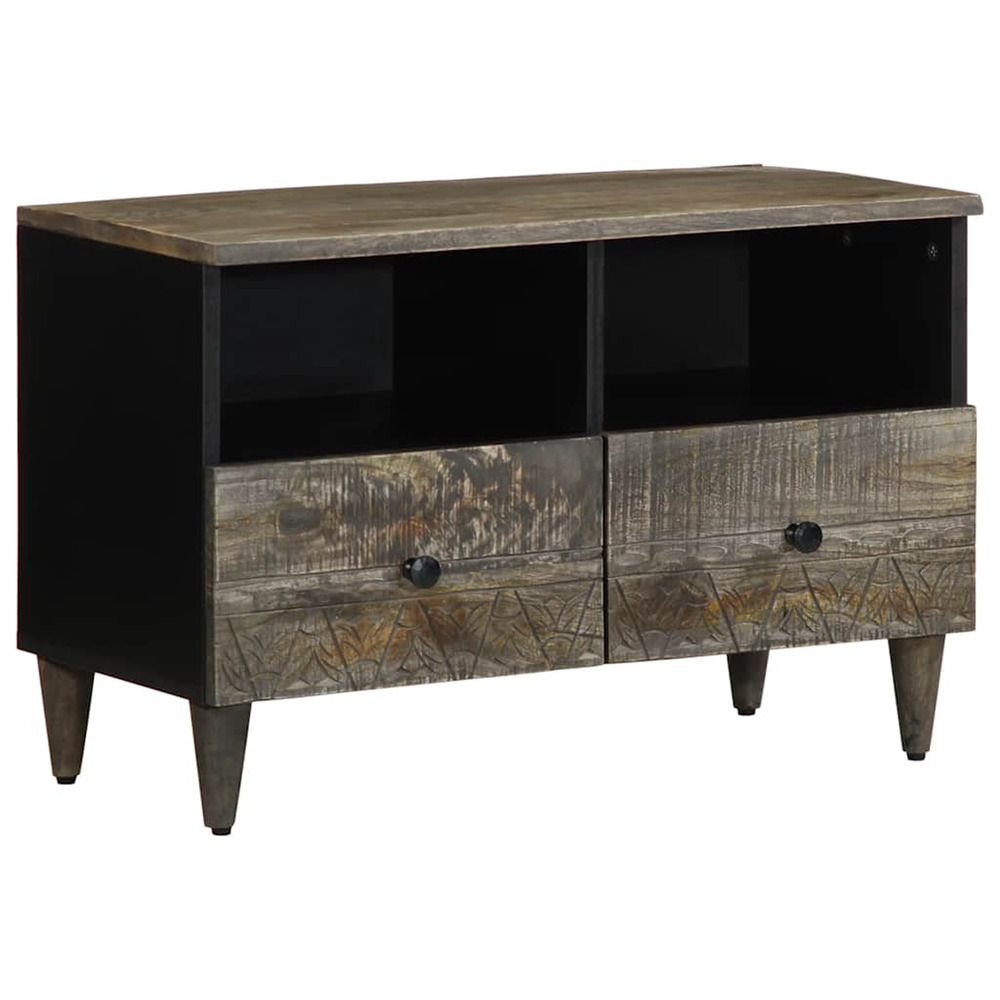 Meuble tv gris clair 70x33,5x46 cm bois massif de manguier