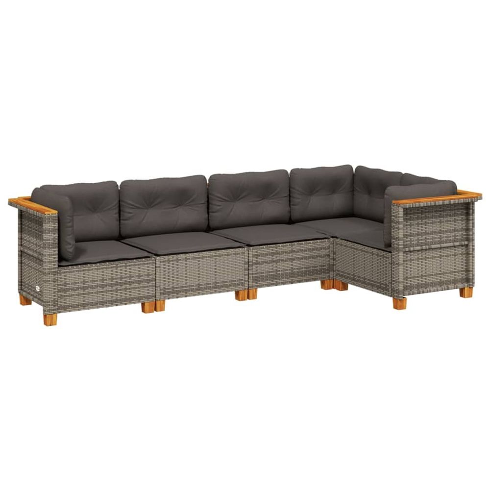 Salon de jardin 5 pcs avec coussins gris résine tressée