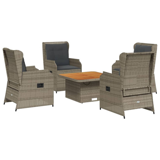 Salon de jardin 5 pcs avec coussins gris résine tressée
