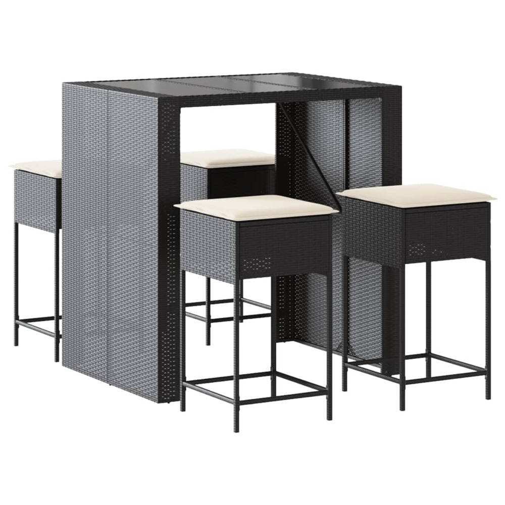 Ensemble de bar de jardin 5 pcs avec coussins noir poly rotin