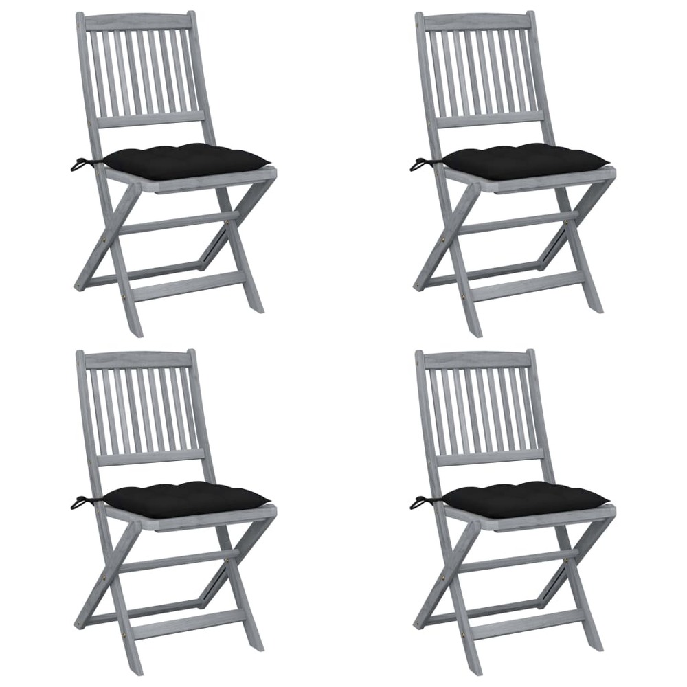 Chaises pliables d'extérieur lot de 4 et coussins bois d'acacia