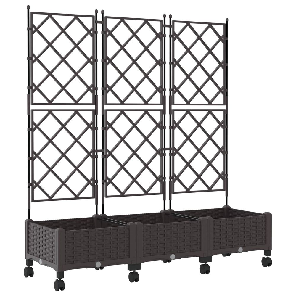 Bac de jardin avec treillis et roues 3 pc marron pp