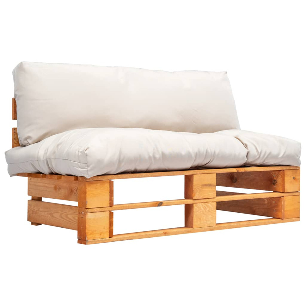 Canapé de jardin palette avec coussins sable pinède