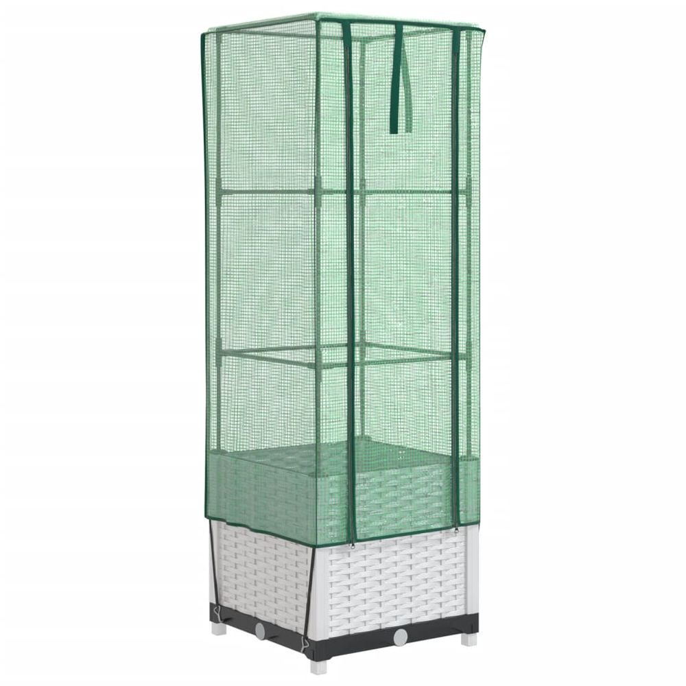 Jardinière surélevée avec housse aspect rotin 40x40x139 cm