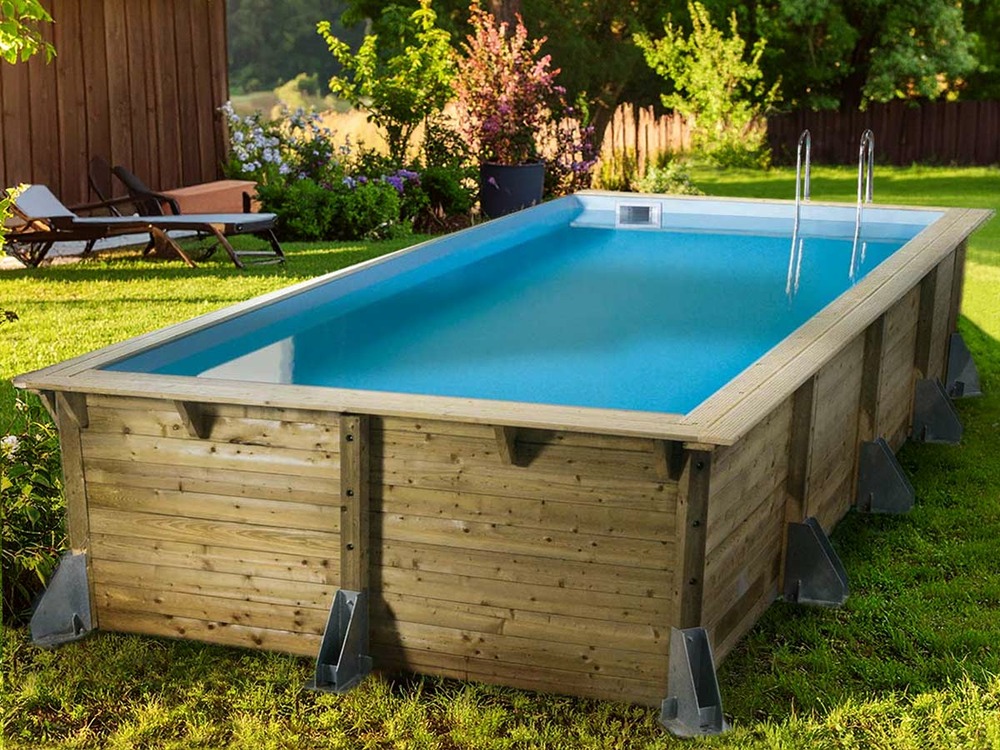 Kit piscine bois azura 5,05 x 3,50 x 1,26 m - liner beige + kit margelles