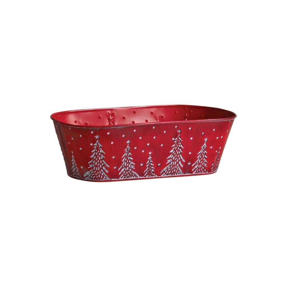 Corbeille en métal rouge sapins de noël 35 cm
