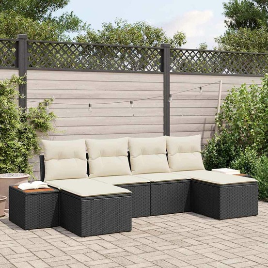 Ensemble de canapé de jardin avec coussin 6 pcs noir polyrotin