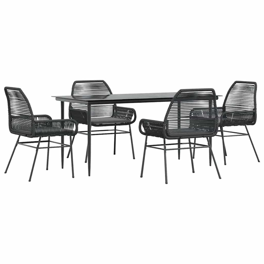 Ensemble à manger de jardin et coussins 5 pcs noir rotin verre