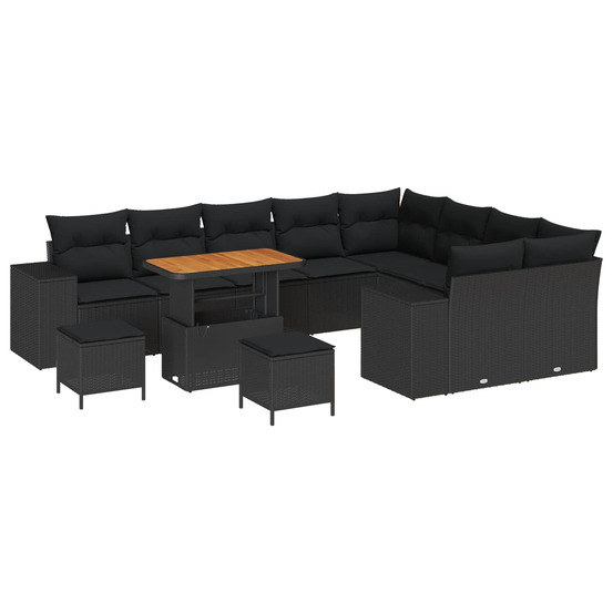 Ensemble de canapé de jardin avec coussin 12 pcs noir