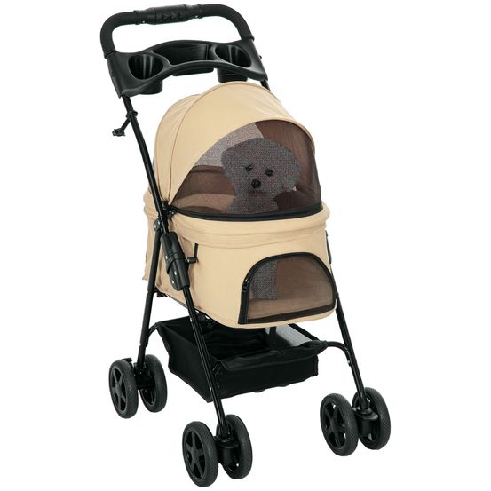 Poussette chien acier oxford voyage extérieur ultra-légère pliable 67x45x96cm kaki