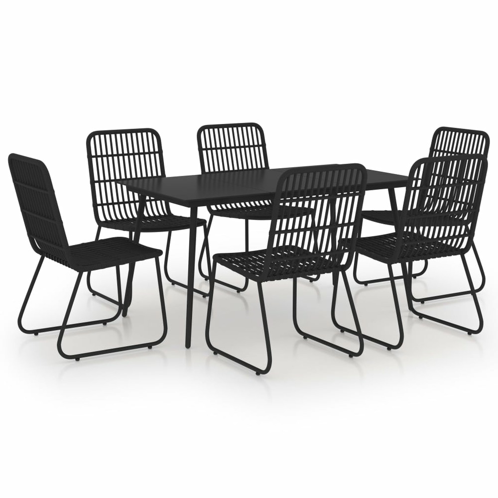 Ensemble à dîner salon de jardin meuble d'extérieur 7 pièces résine tressée et verre