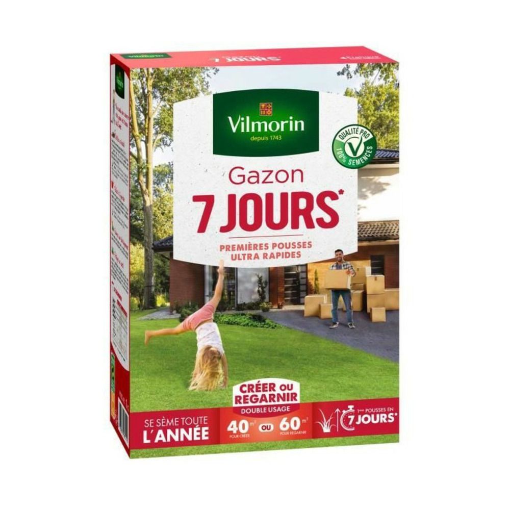Semences de gazon vilmorin - 7 jours - boite de 1kg - premieres pousses ultra-rapides