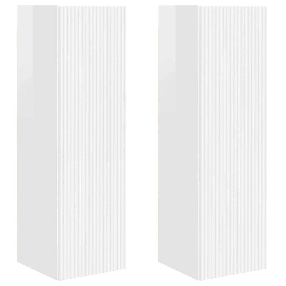 Meuble tv mural 2 pc blanc brillant bois d'ingénierie