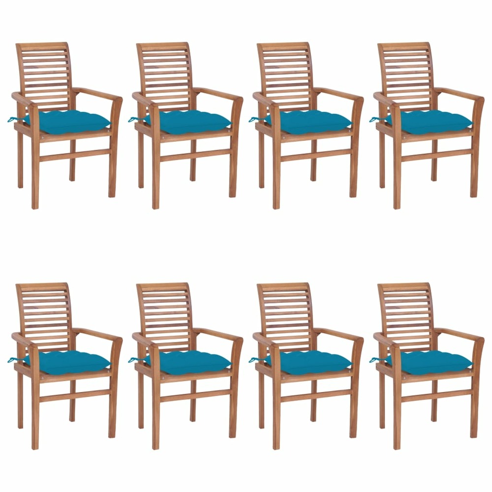 Chaises à dîner 8 pcs avec coussins bleu clair bois de teck