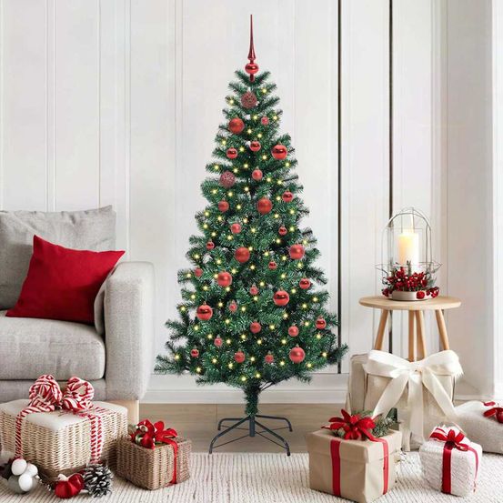 Kit sapin de noël décoré 150cm pvc, comprend 150 lumières led et 61 boules de noël dorées