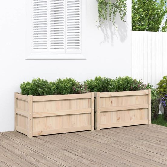 Lot de 2 jardinières carré pin massif pour potager extérieur 90x50x50cm