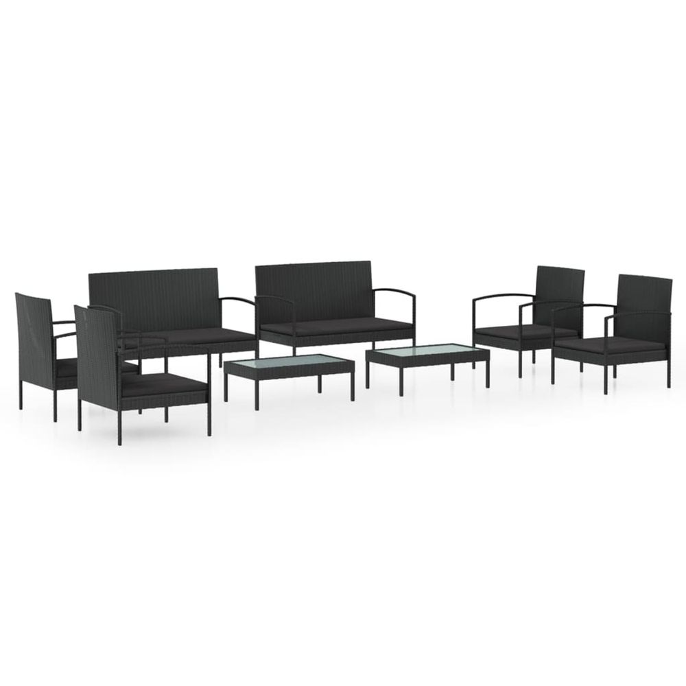 Salon de jardin 8 pcs avec coussins résine tressée noir