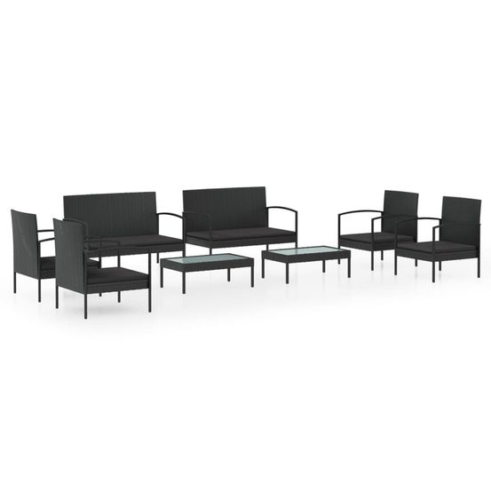Salon de jardin 8 pcs avec coussins résine tressée noir