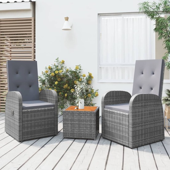 Ensemble de salon de jardin 3 pcs gris poly rotin et acacia