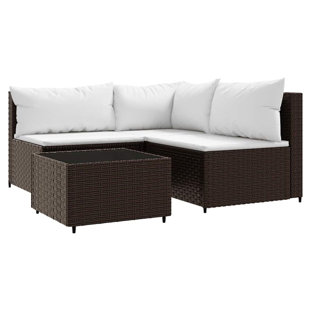 Salon de jardin 4 pcs avec coussins marron résine tressée