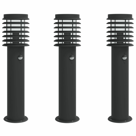 Lampadaires d'extérieur et capteurs 3 pcs acier inoxydable noir