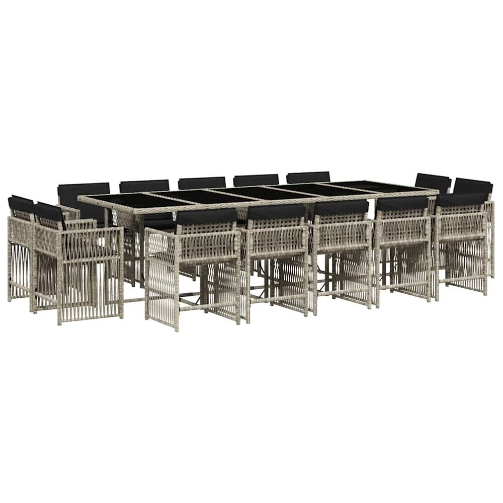 Ensemble à manger de jardin et coussins 15 pcs gris clair rotin
