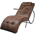Chaise longue avec oreiller marron tissu daim