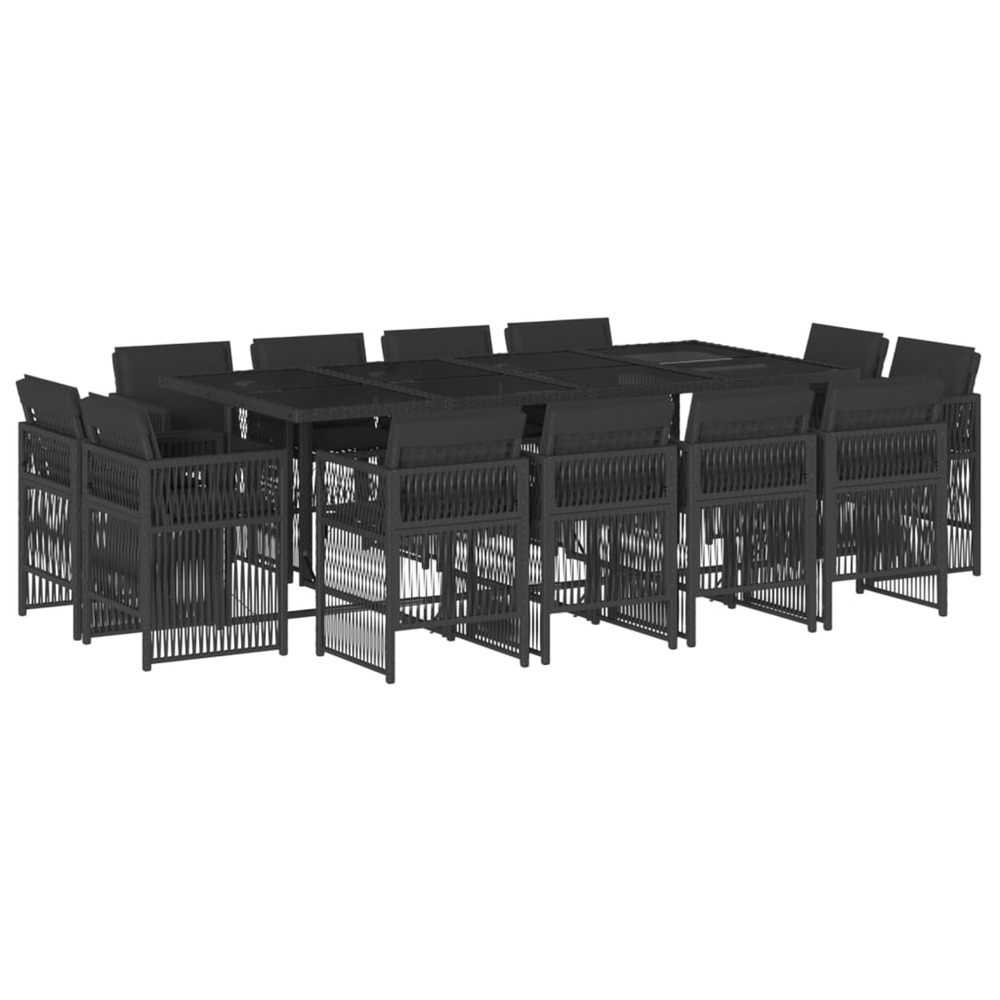 Ensemble à manger de jardin 13 pcs coussins noir résine tressée