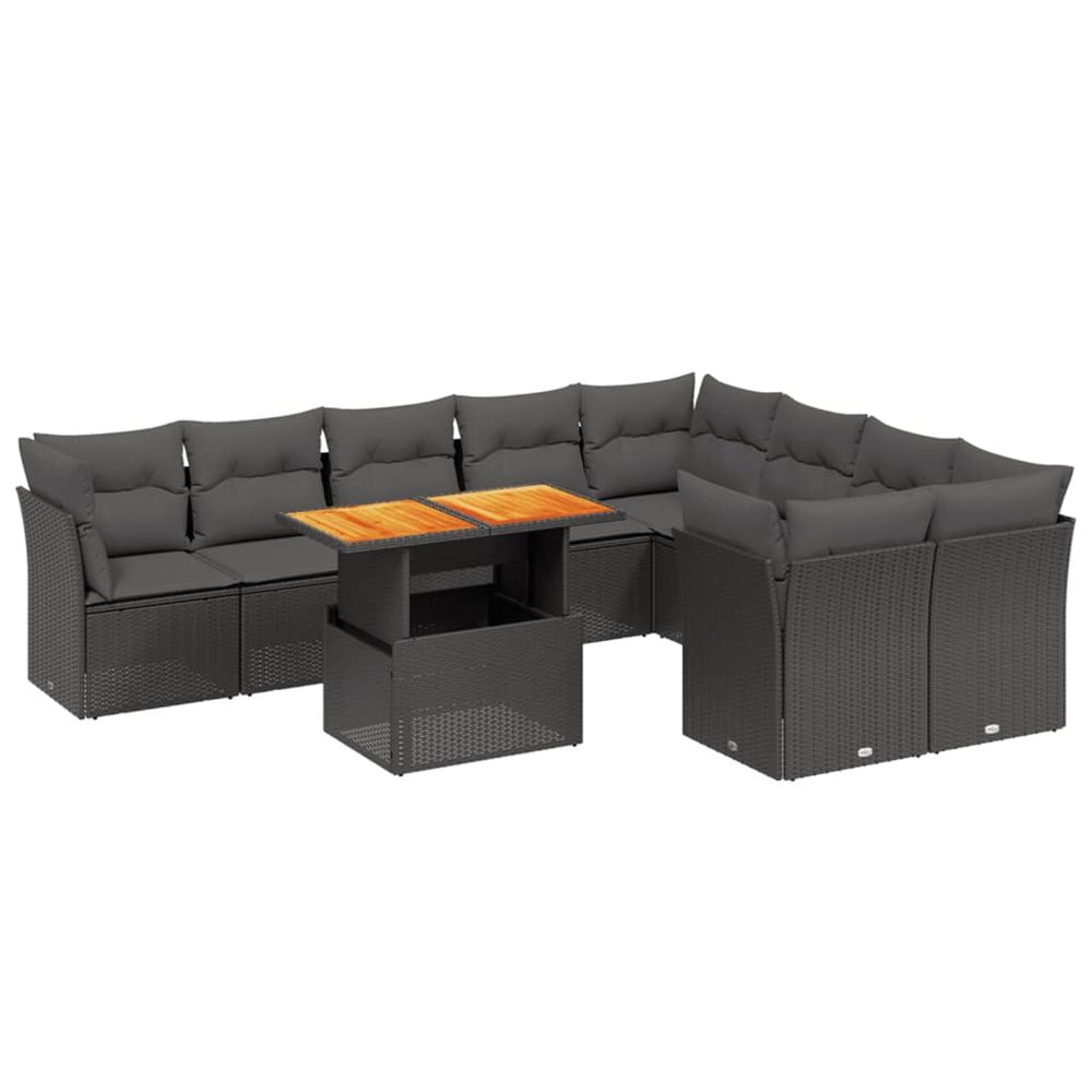 Salon de jardin 10 pcs avec coussins noir résine tressée