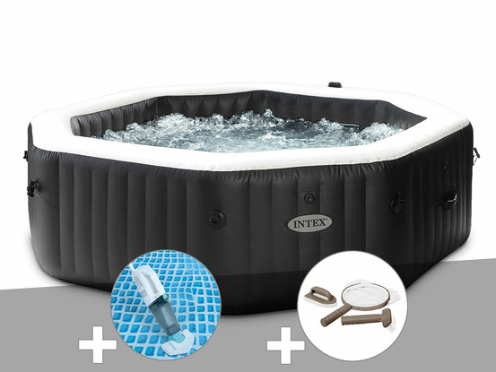 Kit spa gonflable purespa carbone octogonal bulles et jets 6 places + aspirateu