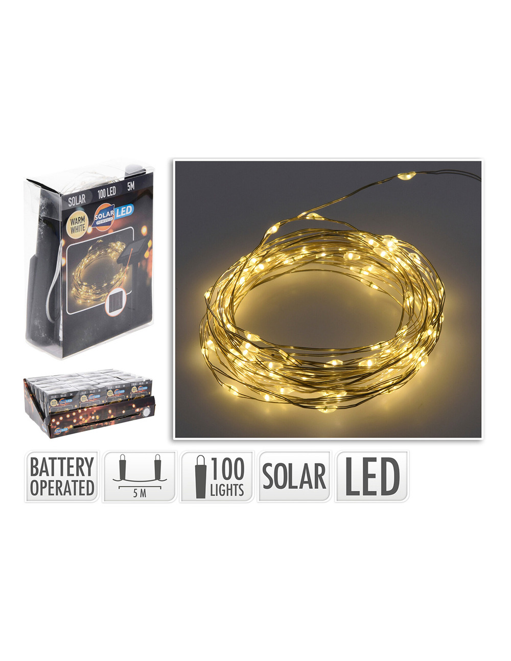 Guirlande mled, blanc chaud, ip44, 100 leds, solaire, 5m. Basics
