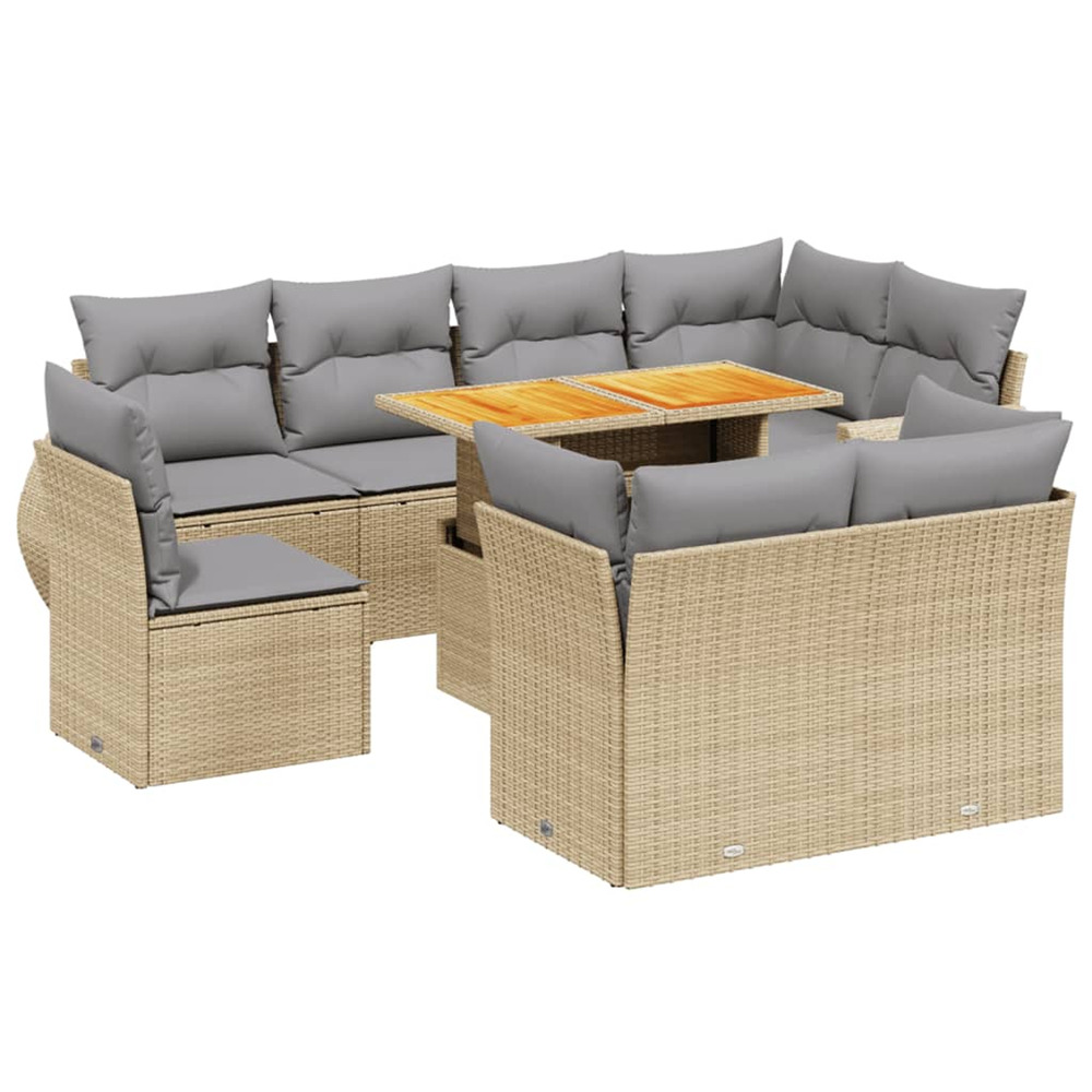 Salon de jardin avec coussins 9 pcs beige résine tressée