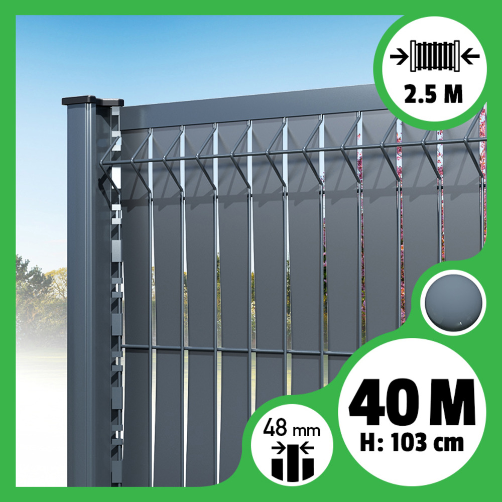 Kit 40m occultation lattes aluminium pour panneau rigide maille 55 - h 1m03 x 2m50 gris anthracite