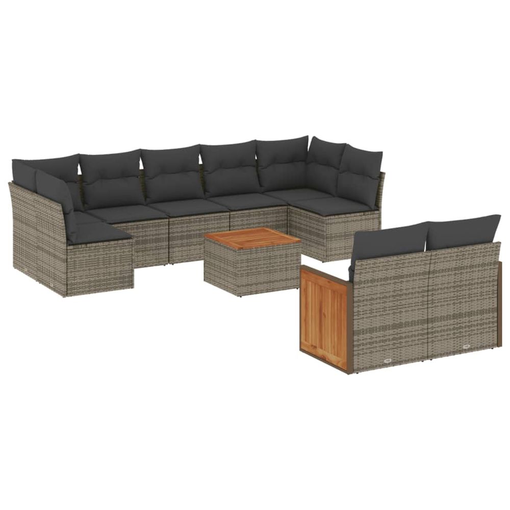 Salon de jardin avec coussins 10 pcs gris résine tressée