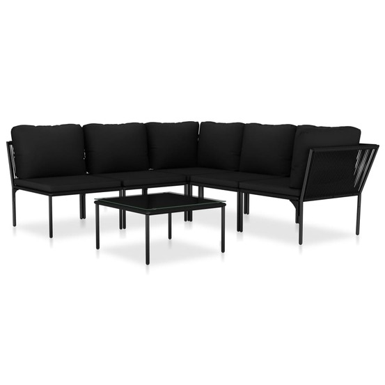 Salon de jardin 6 pcs avec coussins noir pvc