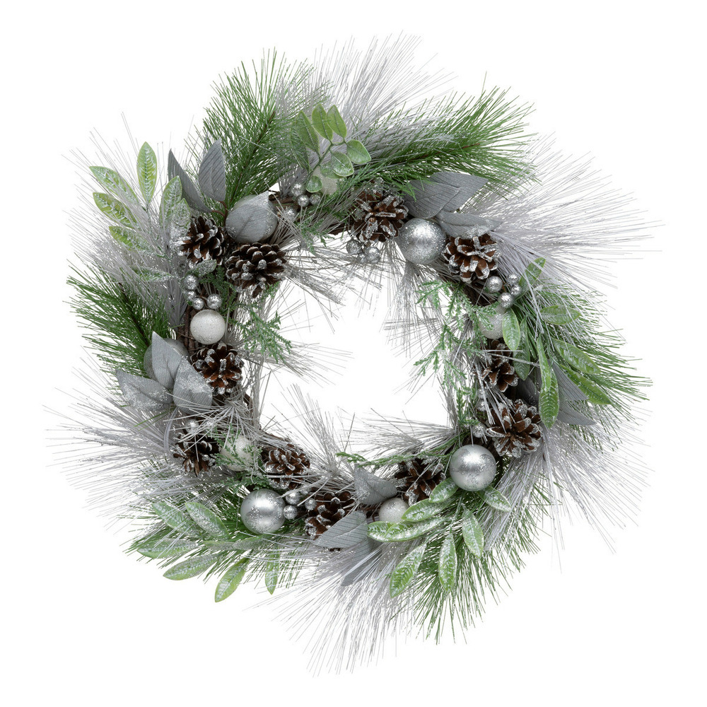Couronne de noël déco vert argent effet givré d 46 cm