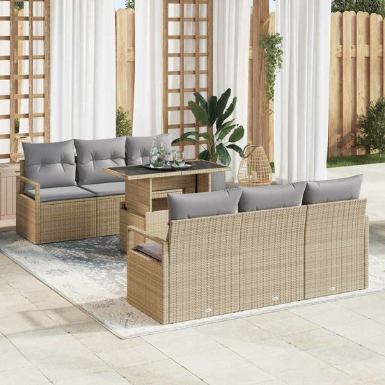 Ensemble de canapé de jardin 7 pcs beige poly rotin