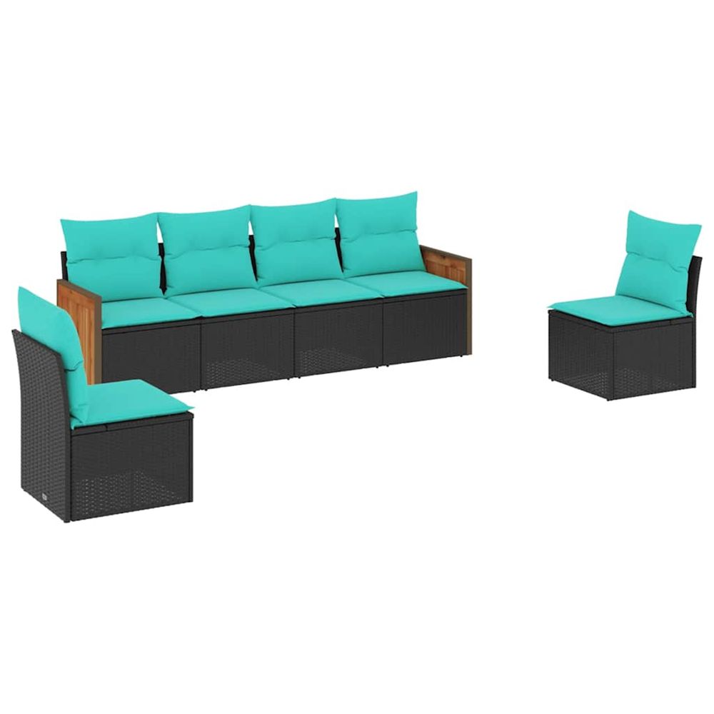 Salon de jardin 6 pcs avec coussins noir résine tressée
