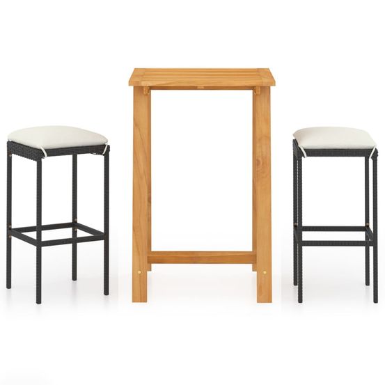 Ensemble de bar de jardin avec coussins 3 pcs noir