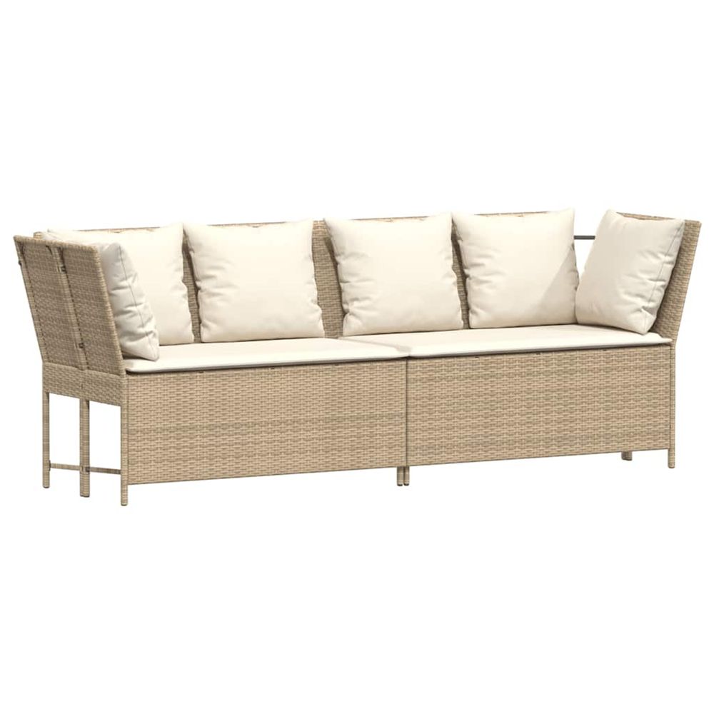 Canapé de jardin avec coussins beige résine tressée