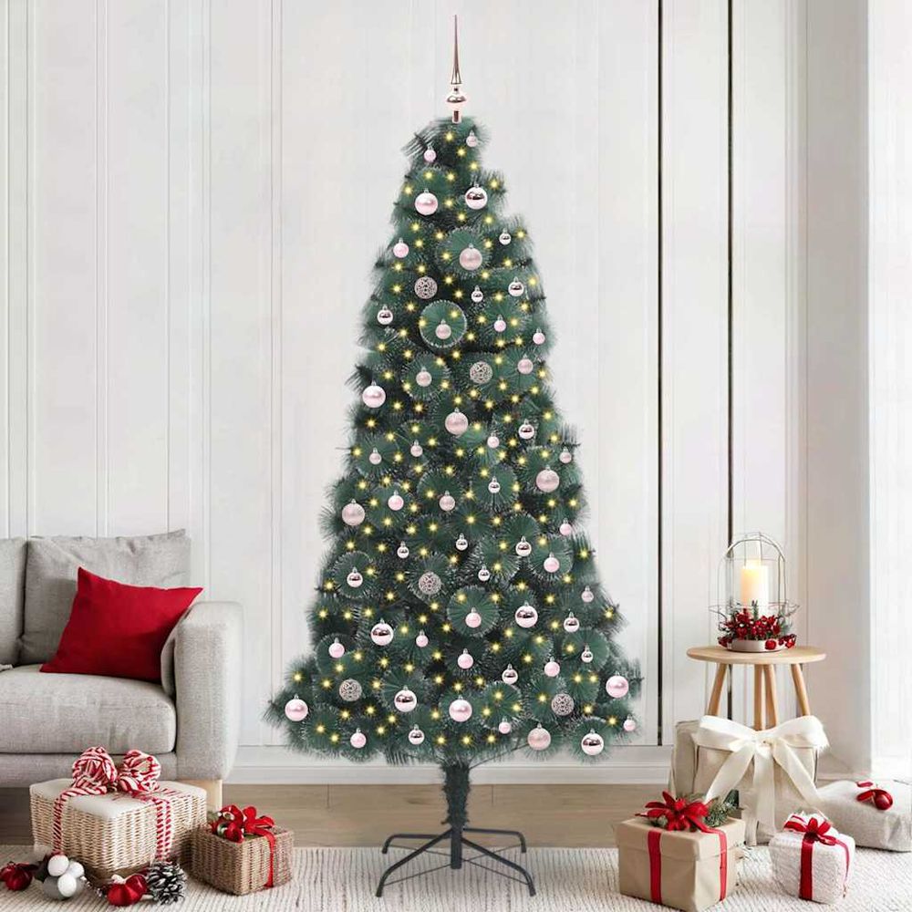 Sapin artificiel conique décoré et lumineux, pack avec 120 boules et guirlande usb 300 led
