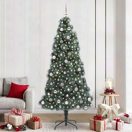 Sapin artificiel conique décoré et lumineux, pack avec 120 boules et guirlande usb 300 led