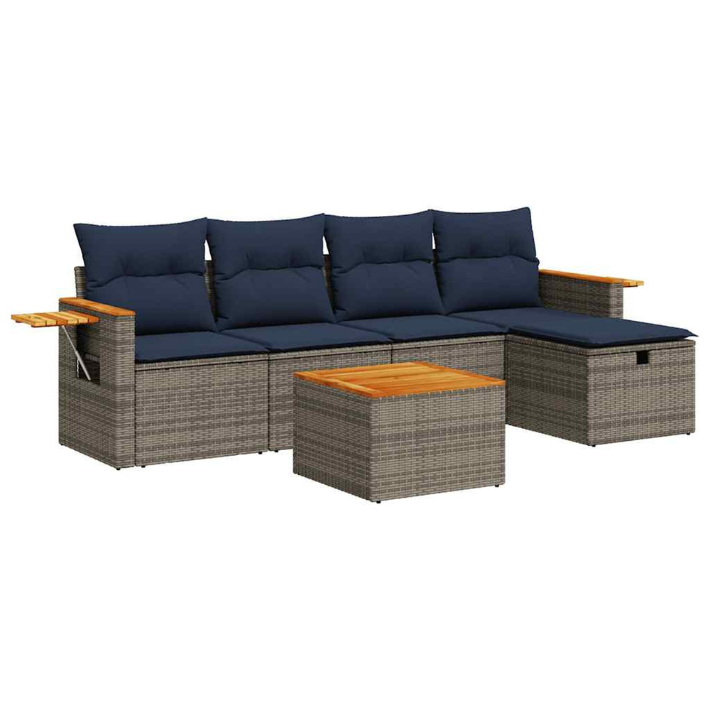 Salon de jardin 6 pcs avec coussins gris résine tressée