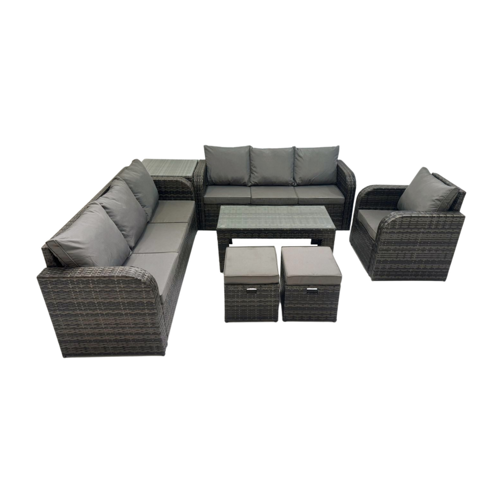 9 places ensemble de canapés en rotin salon de jardin avec table basse 2 petits tabourets canapé 3 places table d'appoint