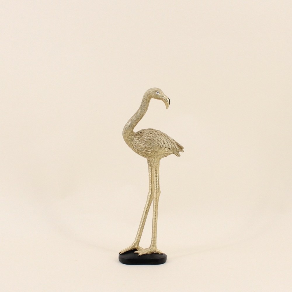 Objet déco flamand rose en polyrésine doré 30cm