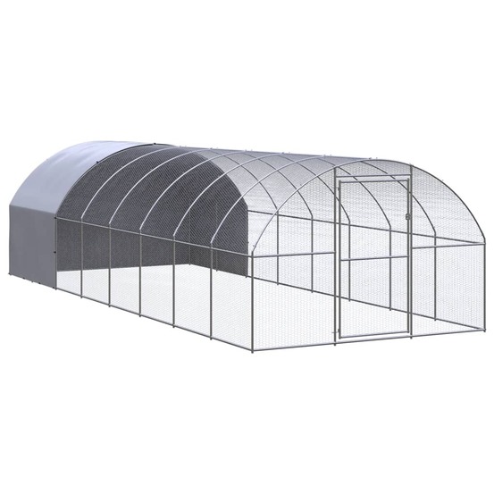 Poulailler enclos cage poules d'extérieur 3 x 8 x 2 m acier galvanisé argent