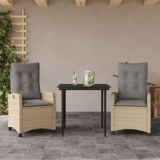 Ensemble à manger de jardin et coussins 3 pcs mélange beige
