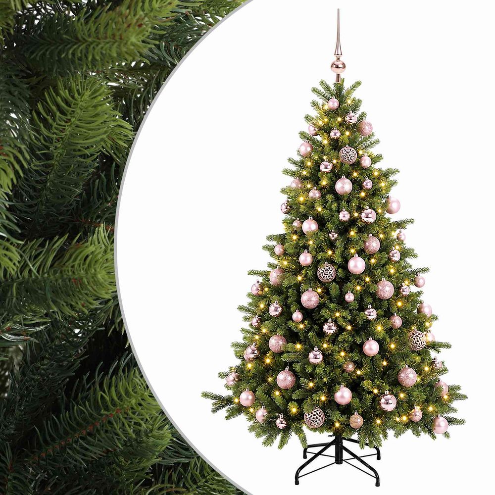 Sapin de noël artificiel avec boules 180 cm 300 led blanc chaud