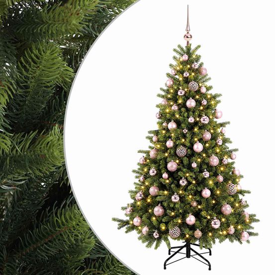 Sapin de noël artificiel avec boules 180 cm 300 led blanc chaud